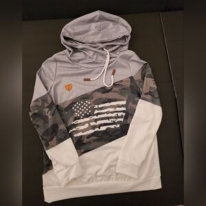 Wanakome Hoodie Overlap Neck Draw Strings, Med, Gray, White, Camouflage Preowned